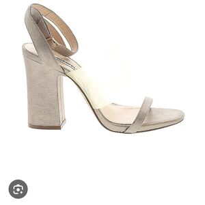 Elegant Silver Karl Lagerfeld Paris Block Heel Sandals